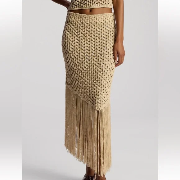 NWT A.L.C LEONA ASYMMETRIC FRINGE CROCHET SKIRT- SIZE M - Picture 1 of 9